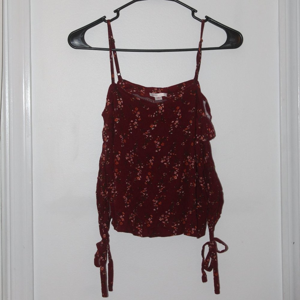 Floral Cold Shoulder Tank with Tie Knot Sleeves